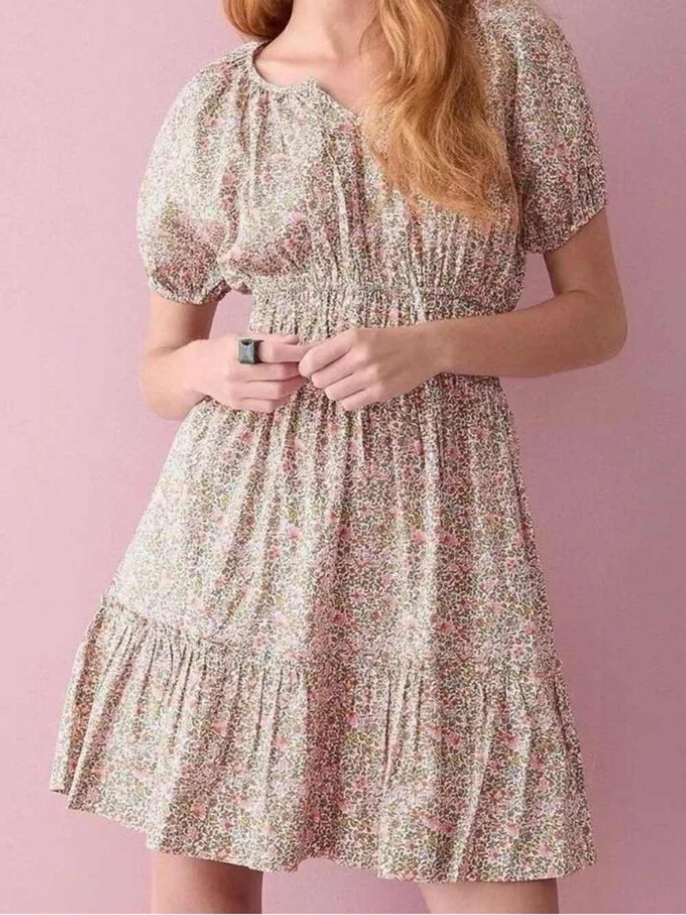 J. Crew Cinched-waist Puff-sleeve Dress In Scattered Blooms Size Large